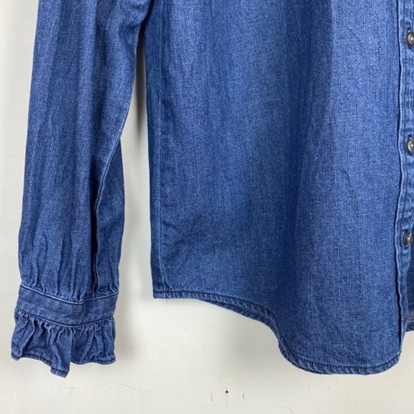 J.Crew S Denim Shirt Ruffleneck Chambray Blue Classic Fit - Picture 8 of 12